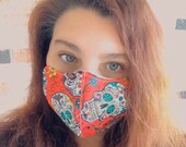 Red Sugar Skull Double Layer Washable Reusable Face Mask Ready To Ship
