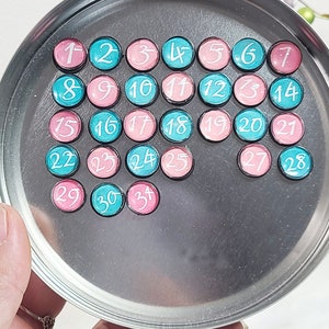 Calendar magnets Pink and Teal number glass magnets for magnetic board or wall calendar