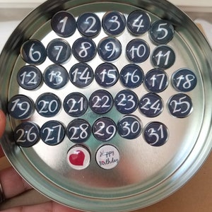 Magnetic Calendar Number Set – 1-31 Glass Magnets + Bonus Heart | Black & White | For Fridge or Wall Grid Boards