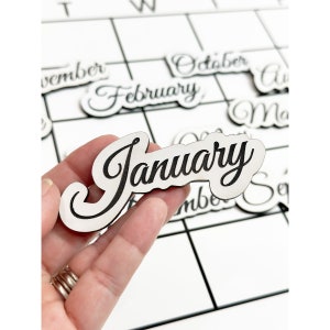 Cursive Month Magnets for Magnetic Wall Calendar Black and White Planner Months Script Font