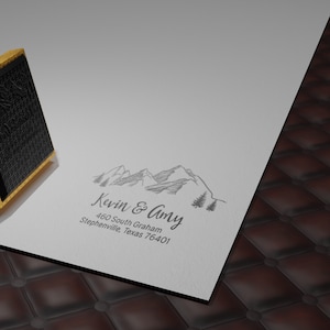 Personalized Address Stamp Save the Date Selfink  Return Address mountains
