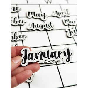 Black and White Months Magnets for Wall Calendar