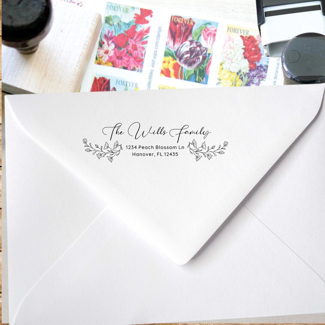 Address Label Cursive Personalized Return Address Stamp Cursive Self Ink Custom Family - Etsy