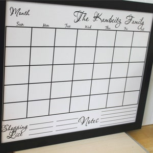 Framed Dry Erase Wall Calendar - Cursive modern style Personalized wall calendar Custom Whiteboard Calendar -  Wood Frame