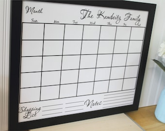 Personalized Framed Dry Erase Calendar: Wood Frame Magnetic Whiteboard