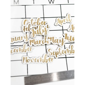 Magnets Months Gold Magnets for Wall Calendar Gold and white perpetual Calendar Planner Months Fun Font