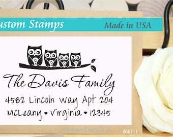 Family Owl Return Address stamp Personalized address stamp  rubber stamp self ink return address stamp rustic wedding unique gift new couple