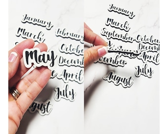 Magnetic Calendar Months: Black and White Planner Magnets