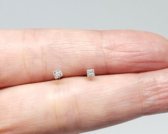 Sterling Silver Square Rhinestone Earrings Minimal Simple Dainty Geometric Stud Earrings