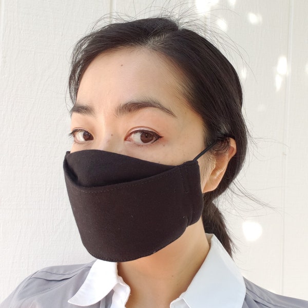 Adult Full Coverage Filter Pocket 3 Layers Special Design Comfortable Fit Breathable Black Face Mask High Quality Secure w/out Wire Handmade