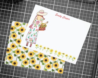 Personalized Sunflowers Stationery Custom Floral Cards  Stationery Double Sided Gifts for Her