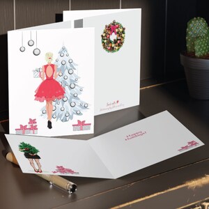 Carte de Noël Fashion Girl | Carte de voeux de vacances avec enveloppe d'autocollants Fashionista Jolie rose Jolie carte de vacances fille maman meilleure amie