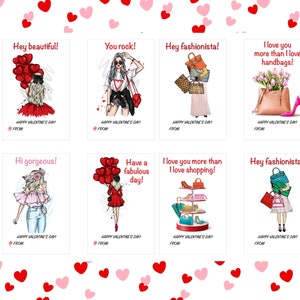 Druckbare Mode-Valentinstag-Karte | Galentines Digital Download Fashionista Karten nette hübsche Freundin Teen Tochter rote Herzen Valentin