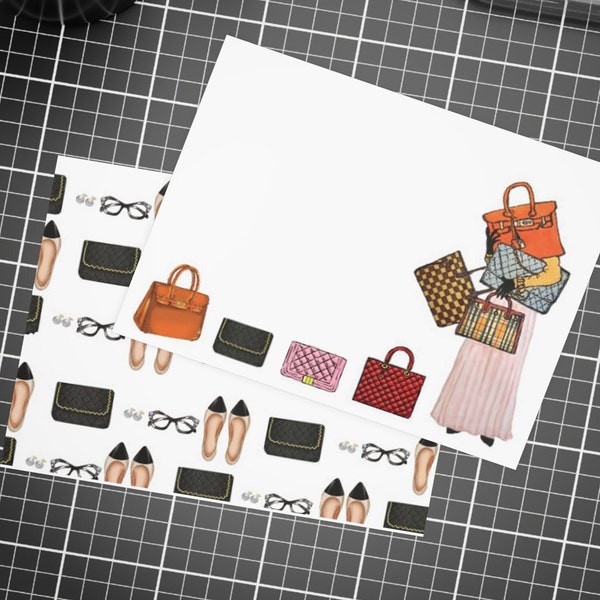 Fashion Handbag Stationery Card Sets w/ Matching Stickers & Envelopes