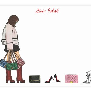 Personalisierte Fashionista Cool Girl Briefpapier mit Umschlägen - Handtasche Schuh Liebhaber Fashionista Briefpapier Set
