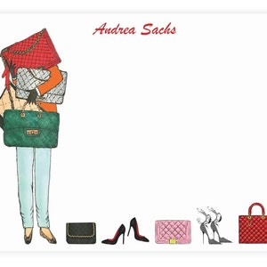 Personalisierte Handtasche Geldbörsen Briefpapier mit Umschlägen - Doppelseitige Handtasche Schuhliebhaber Fashionista Briefpapier Set