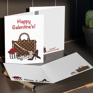 Druckbare Karte zum Valentinstag | Digital Download Niedliche Mode Handtasche Karte Beste Freundin Schwester Klassenkameradin Mitarbeiter Mitbewohner Kollegin