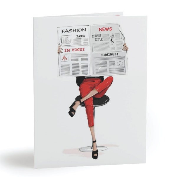 Fashion News Girl Card -  Fashion Magazine Single Greeting Card with Envelope & Matching Fashion Girl Sticker