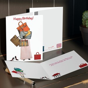 Handtas schoen mode verjaardagskaart 4-zijdig! Fashionista wenskaart briefpapier met enveloppen (set van 8 of 16)