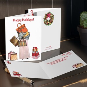 Cartes de Noël tendance| Carte de voeux de vacances Fashionista avec autocollant pour enveloppe Coffret cadeau pour amoureux de sac à main fille soeur collègue