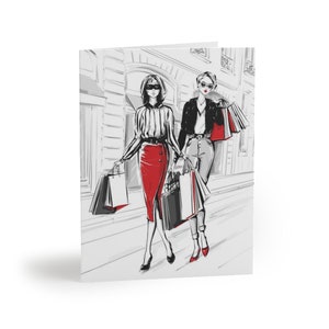 Fashion Shopping Love Ladies Stationery Greeting Cards with Envelopes (Set of 8 or 16)