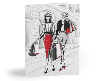 Fashion Shopping Love Ladies Stationery Greeting Cards with Envelopes (Set of 8 or 16)