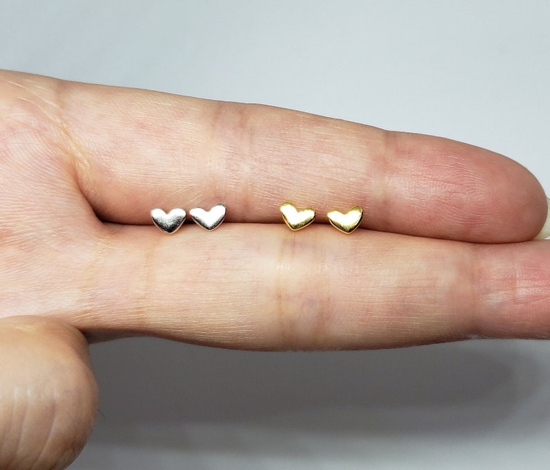 Sterling Silver Heart Earrings Minimal Dainty Gold or Silver Heart Valentine's Day Dainty Stud Earrings w/ Gift Box Birthdday Anniversary image 5