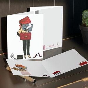 Cartão de bolsa de moda 4 lados! Bolsa de luxo de designer fashionista, cartão de felicitações, papelaria com envelopes (conjunto de 8 ou 16)
