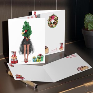 Carte de Noël tendance jolie carte de vœux | Ensemble de cartes de voeux jolie fashionista autocollants de papeterie fille soeur maman collègue cousine tante