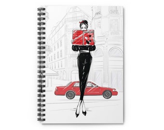 Fashion Girl Reading News Ruled Lined Spiral Notebook