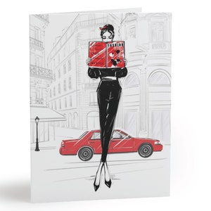 Fashion Girl Reading News Card -  Fashion Magazine Stationery Single Greeting Card with Envelope