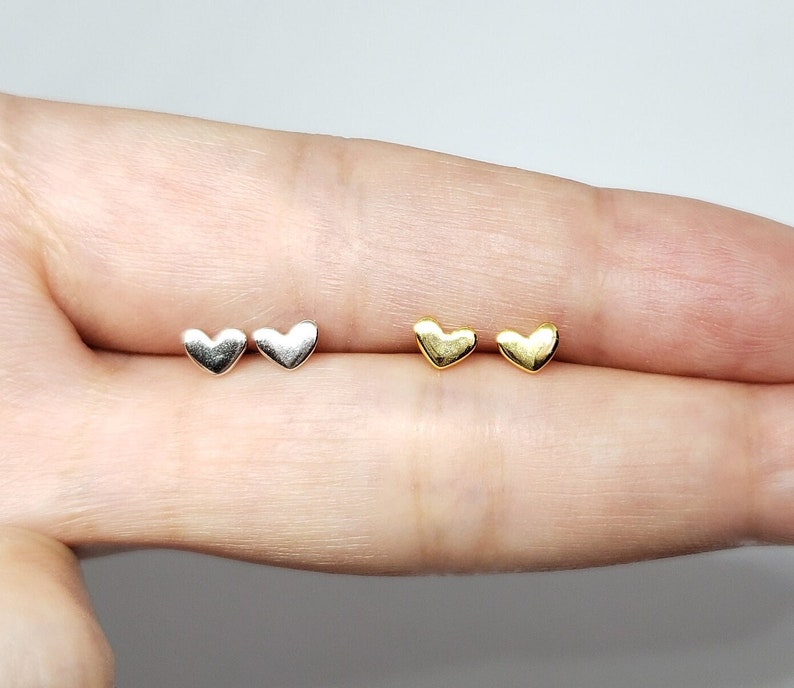 Sterling Silver Heart Earrings Minimal Dainty Gold or Silver Heart Valentine's Day Dainty Stud Earrings w/ Gift Box Birthdday Anniversary image 1