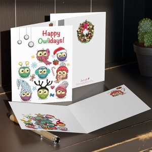 Niedliche Eulen-Vogel-Weihnachtskarten | 4-seitiges Kartenset Frohe Feiertage Grußkarte für Ihre Tochter Mutter Mutter Tante Mitarbeiter Mitbewohner Schwester