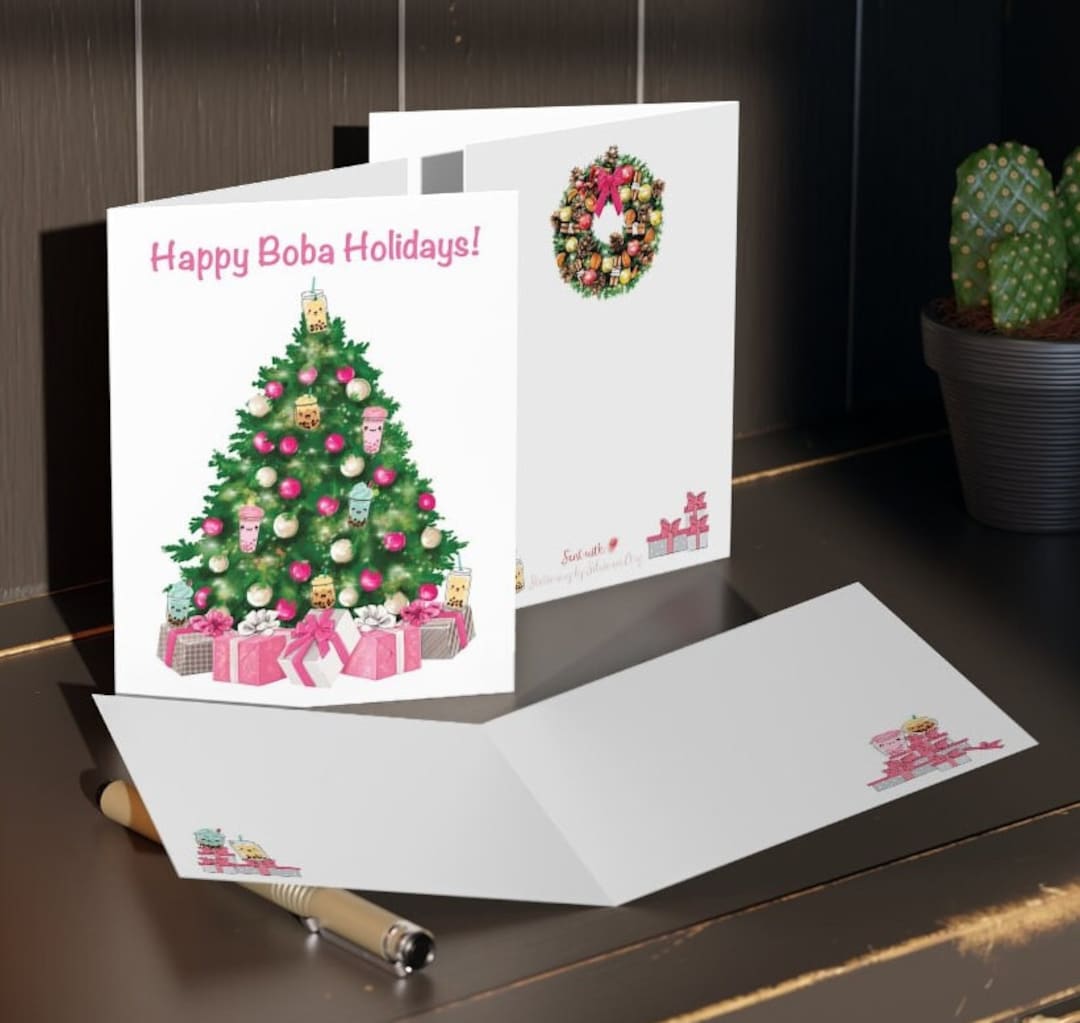 Bubble Tea Christmas Card Boba Tea Christmas Tree Holiday Card Etsy