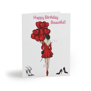 Fashion Girl Birthday Card 4 Sided! Fashionista Handbag Purse Shoes Birthday Card Stationery with Envelope