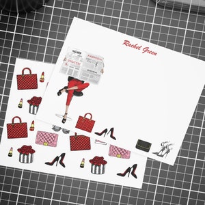 Personalisiertes Modemagazin-Briefpapier mit Umschlägen - Handtaschen-Schuh-Liebhaber-Fashionista-Briefpapier-Set