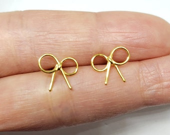 Sterling Silver Gold Bow Ribbon Earrings Simple Dainty Knotted Ribbon Stud Earrings