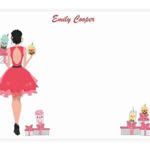 Personalisiertes Bubble Tea Fashion Girl Briefpapier mit Umschlägen - Boba Tea Lover Fashionista Briefpapier Set