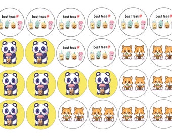 x48 Bubble Tea Stickers Boba Tea Panda Bear Stickers