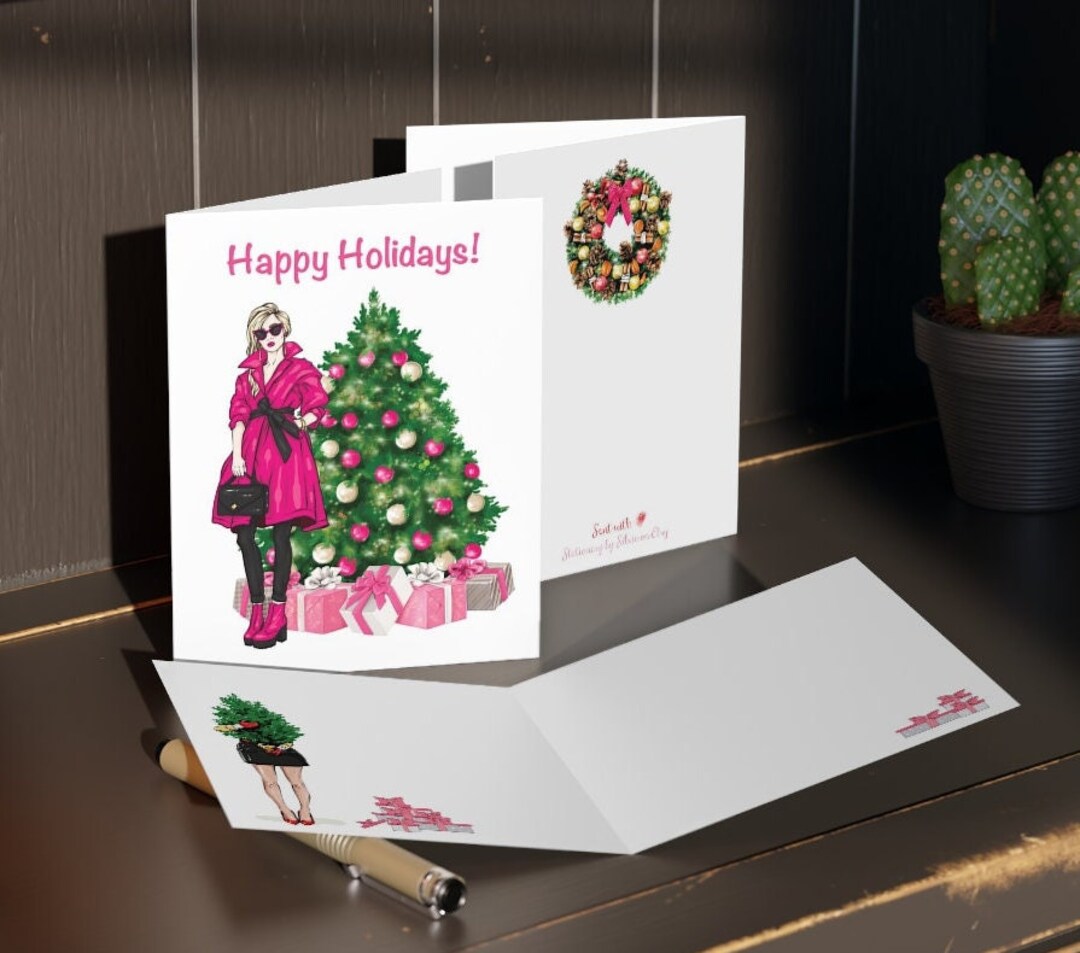Fashion Christmas Cards Boxed Set Cards Holiday Greeting Card Pink