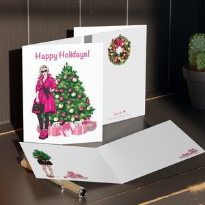Tarjetas navideñas de moda / Juego de tarjetas en caja Tarjeta de felicitación navideña Tarjeta de moda rosa Feliz Navidad para su hija, mamá, mejor amiga
