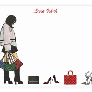 Gepersonaliseerde mode-briefpapier Streetstyle dame met handtassen Briefpapier met enveloppen - Handtas Schoenenliefhebber Fashionista-briefpapierset