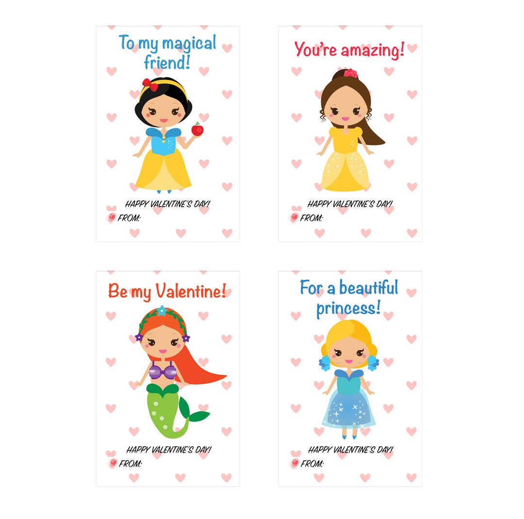 Printable Princess Valentines Card Kids Valentine Digital Download ...