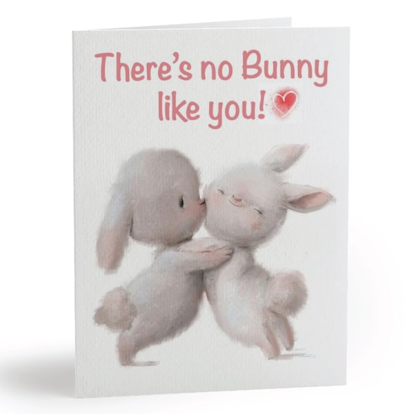 Cute Valentine Card for Her Bunny Rabbit Valentine Anniversary Card with Envelope and Matching Bunny Sticker