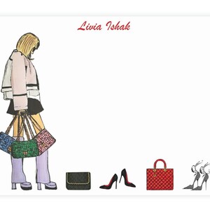 Personalisierte Fashionista Cool Girl Briefpapier mit Umschlägen - Handtasche Schuh Liebhaber Fashionista Briefpapier Set