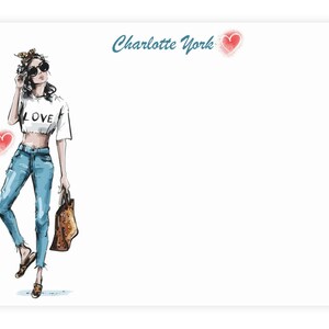 Personalisierte Fashion Love Cool Girl Briefpapier mit Umschlägen - Fashionista Stationery Set