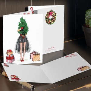 Conjunto de cartões de Natal da moda | Conjunto de cartões de felicitações de Natal da Fashionista Cartões fofos e femininos, filha, irmã, melhor amiga, prima, colega de quarto