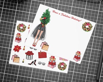 x5 Fashion Christmas Cards Stationery Fashion Greeting Cards w/ Matching Stickers & Envelopes