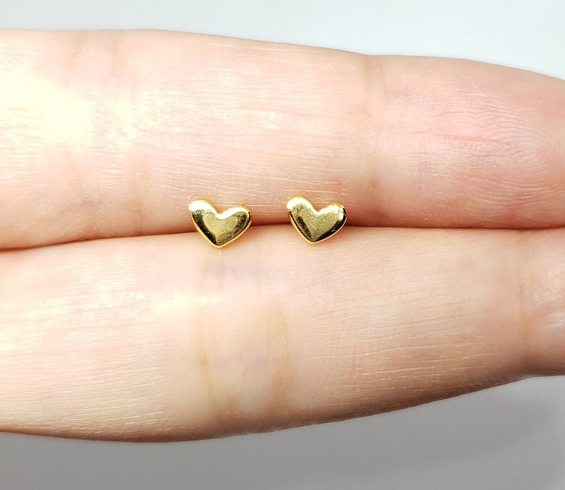 Sterling Silver Heart Earrings Minimal Dainty Gold or Silver Heart Valentine's Day Dainty Stud Earrings w/ Gift Box Birthdday Anniversary image 2