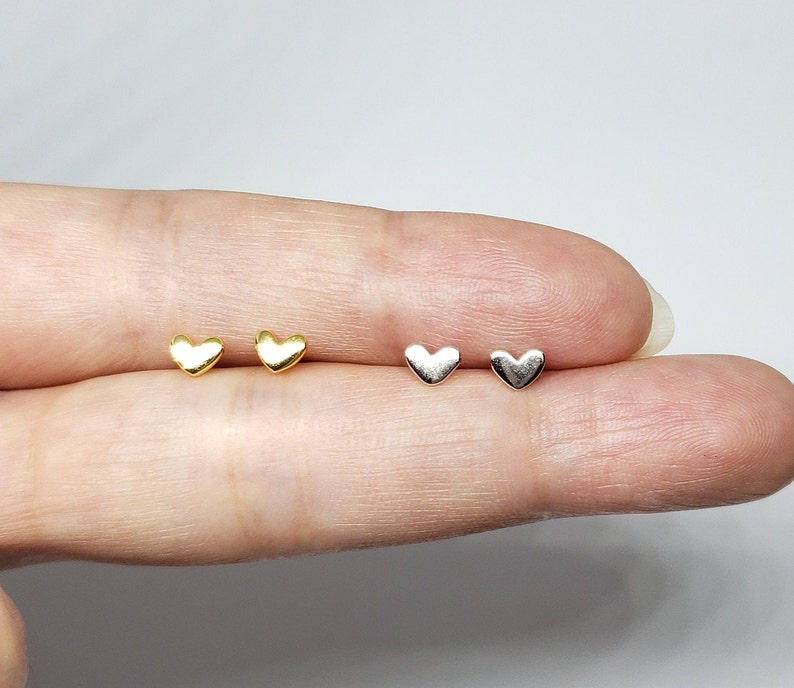 Sterling Silver Heart Earrings Minimal Dainty Gold or Silver Heart Valentine's Day Dainty Stud Earrings w/ Gift Box Birthdday Anniversary image 7